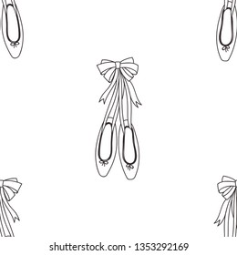 Doodle pointe shoes small-scaled vector seamless background. Simple cute ballet themed pattern. Perfect for baby girlish design, kids fashion fabric prints, bedding and sleepwear.