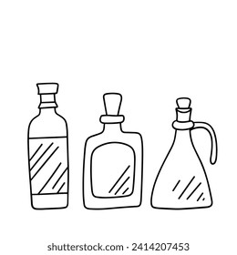 Doodle poison bottles. Outline bottles isolated on white background. Hand drawn vector art.