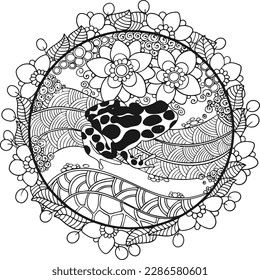 Doodle poison dart frog coloring mandala