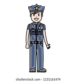 doodle policeman officer with uniform and hat design