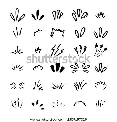 Doodle pop shine line elements. Doodle Bursting Hand Drawn Sparkle Sketch Explosion. Splash Decorative Sunburst Ray.