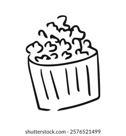 Doodle Popcorn Icon, line hand drawn vector design. Great for mobile app, web design, banner, etc