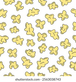 Doodle popcorn seamless pattern background. Popcorn motif cute cartoon. For cinema wallpaper, print, food wrapper, decoration