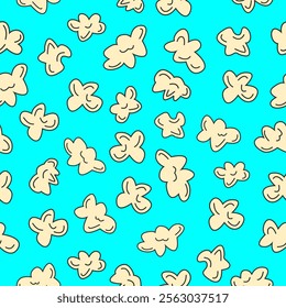 Doodle popcorn seamless pattern on britght blue background. Popcorn motif cute cartoon. Cinema wallpaper, backdrop, print, food wrapper, decoration