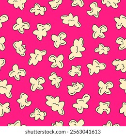 Doodle popcorn seamless pattern on pink background. Popcorn motif cute cartoon. Cinema wallpaper, backdrop, print, food wrapper, decoration