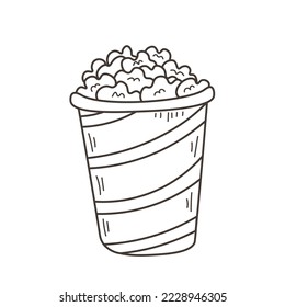 Doodle popcorn vector illustration. Simple hand drawn black and white cinema snack liner. Popcorn drawing symbol, sign, icon, item, object