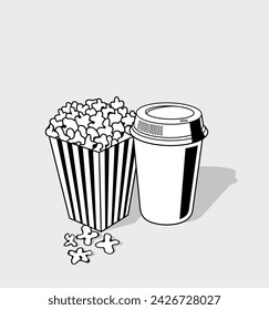 Doodle Popcorn .Popcorn vector illustration. Sketch. Cinema snack.