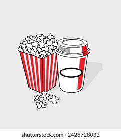Doodle Popcorn .Popcorn vector illustration. Sketch. Cinema snack.