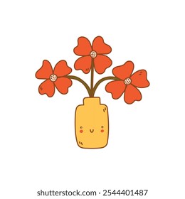 Doodle Poppy flowers in a vase. Cute Flower isolated on a white background. Vector hand drawn illustration