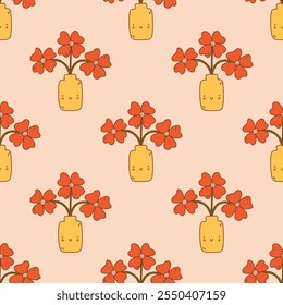 Doodle poppy seamless pattern. Hand Drawn Cute Flower isolated on a white background. Vector illustration