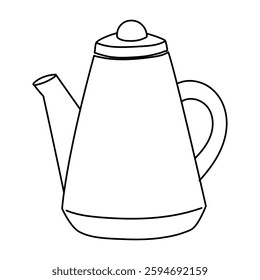 doodle is a porcelain teapot. Contour illustration on a white. kettle is closed and plain. Brewing tea. Monochrome drawing. Use illustrations for websites, product catalogs, and promotional materials