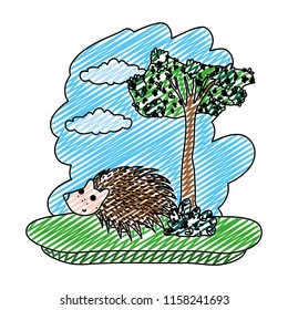 doodle porcupine cute wild animal in the forest