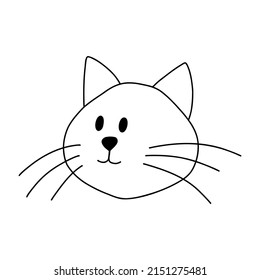 Doodle portrait of cat. Calm kitten, line animal fictional character isolated on white. Hand drawn vector illustration