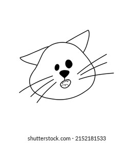 Doodle portrait of stunned cat. Overwhelmed kitten, line animal fictional character isolated on white. Hand drawn vector illustration