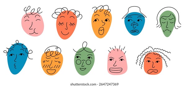 doodle portraits set in vector. Elements for avatar sticker poster print mascot design character postcard