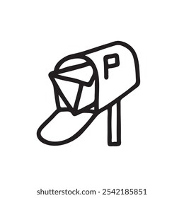 Doodle post o correo electrónico Icono o logotipo de buzón, dibujado a mano con línea negra delgada. Comunicación, newsletter, concepto de mensaje. Aislado sobre fondo blanco. Ilustración vectorial