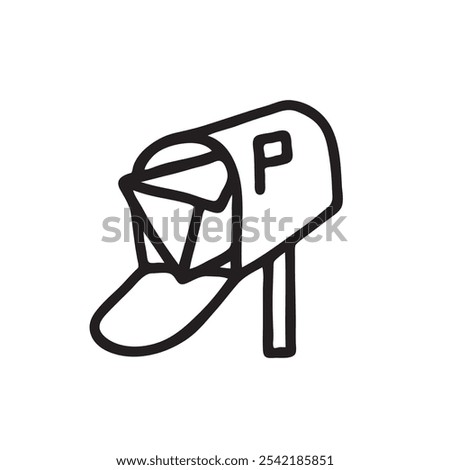 Doodle post or email Mailbox Icon or logo, hand drawn with thin black line. Communication, newsletter, message concept. Isolated on white background. Vector illustration