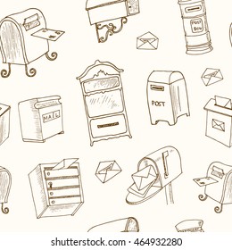 Doodle postbox seamless pattern Vintage illustration for identity, design, decoration, packages product and interior decorating