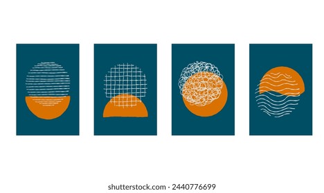 Doodle poster set, Creative minimalist hand painted Abstract art background with  stain and Hand Drawn doodle Scribble Circle. Design for wall decoration, postcard, poster or brochure