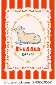 Doodle Póster Ovejas Cordero bendecido Tipografía de Pascua