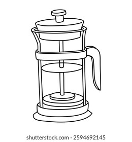 doodle pot is empty. Contour illustration on a white. The kettle is closed and transparent. Brewing tea. Monochrome drawing. Use illustrations for websites, product catalogs, and promotional materials