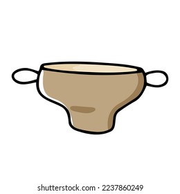 Doodle pot simple image. Beige color saucepan isolated on white background. Cozy kitchen utensils, cute kitchenware, dishes for soup, cooking, oven. Vector line home, restaurant culinary illustration