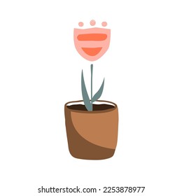 Doodle potted flower in Scandinavian style. House or garden plant, vector hand drawn illustration in Scandinavian style. Abstract cartoon flower in clay pot