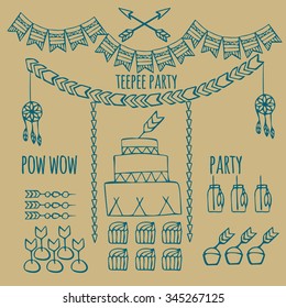 doodle pow wow party, Tribal indian party ideas, teepee party