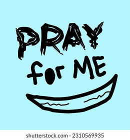 doodle reza por mí ilustración de diseño de texto y expresión graciosa de sonrisa en estilo de línea plana