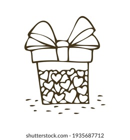 Doodle present box full of hearts with ribbon bow vector illustration