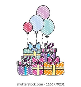 doodle present boxes with balloons birthday party celebration