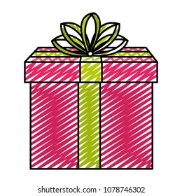 doodle present gift box with ribbon bow