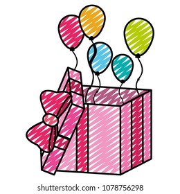 doodle present with ribbon bow and balloons decortion