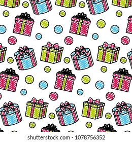 doodle presents with ribbon bow and points background