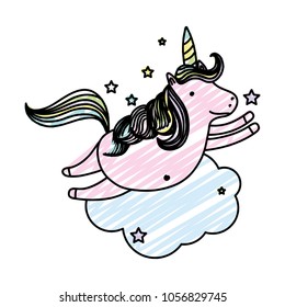 doodle pretty unicorn flying with stars and cloud