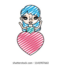 doodle pretty woman with blouse and heart love