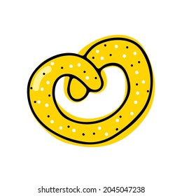 Doodle Bretzel wirbeln in Form eines Herzens. Handgezeichnet umrissene Bäckerei einzeln auf weißem Hintergrund. Cookie-Zeichen der Liebe, Valentinstag, Oktoberfest, Feiern, Kein Ernährungstag. Vektorgrafik