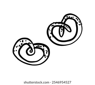 Doodle Bretzels handgezeichnet. Essen, Speisekarte, Leckereien. Vektorgrafik.