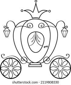 Doodle princess carriage. Cute hand-drawn illustration. Coloring page for girls.