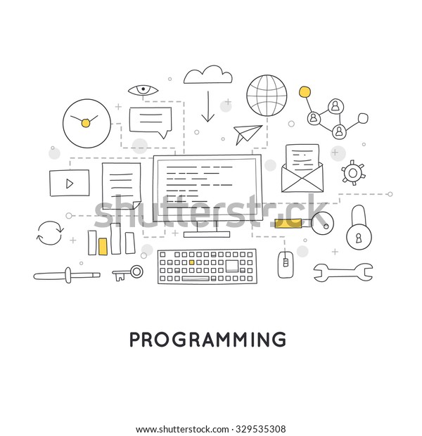 落書き処理のコーディングとhtmlプログラミング フラットなデザインベクターイラスト のベクター画像素材 ロイヤリティフリー