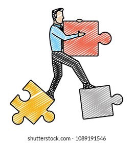 doodle professional businessman with puzzle pieces success