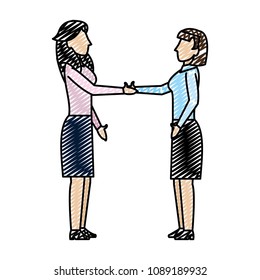 doodle professional businesswoman success shaking hands