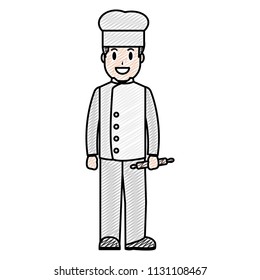 doodle professional chef with rolling pin and uniform