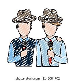 doodle professional partner journalist with hat and microphone