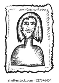 doodle profile icon, photo woman, vector illustration