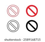 Doodle prohibition signs Set hand drawn style. Flat drawing isolated prohibition sign icons, red and black signs collection. Crossed out circles. Vector illustration