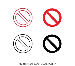 Doodle prohibition signs Set hand drawn style. Flat drawing isolated prohibition sign icons, red and black signs collection. Crossed out circles. Vector illustration