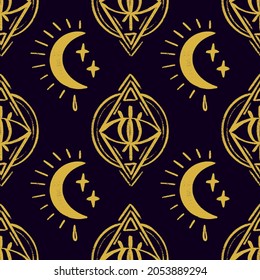 Patrón de ojos psicodélicos carentes de piel. Papel tapiz oculto Boho y fondo de superficie textil. ... Ilustración del vector