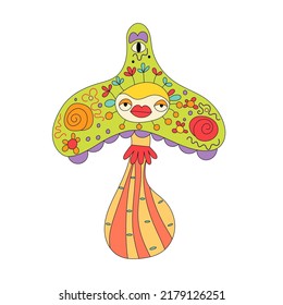 Doodle psychedelic magic mushroom.Isolated on white background.