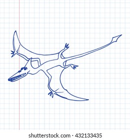 Doodle pterodactyl. Vector Illustration on graph paper.